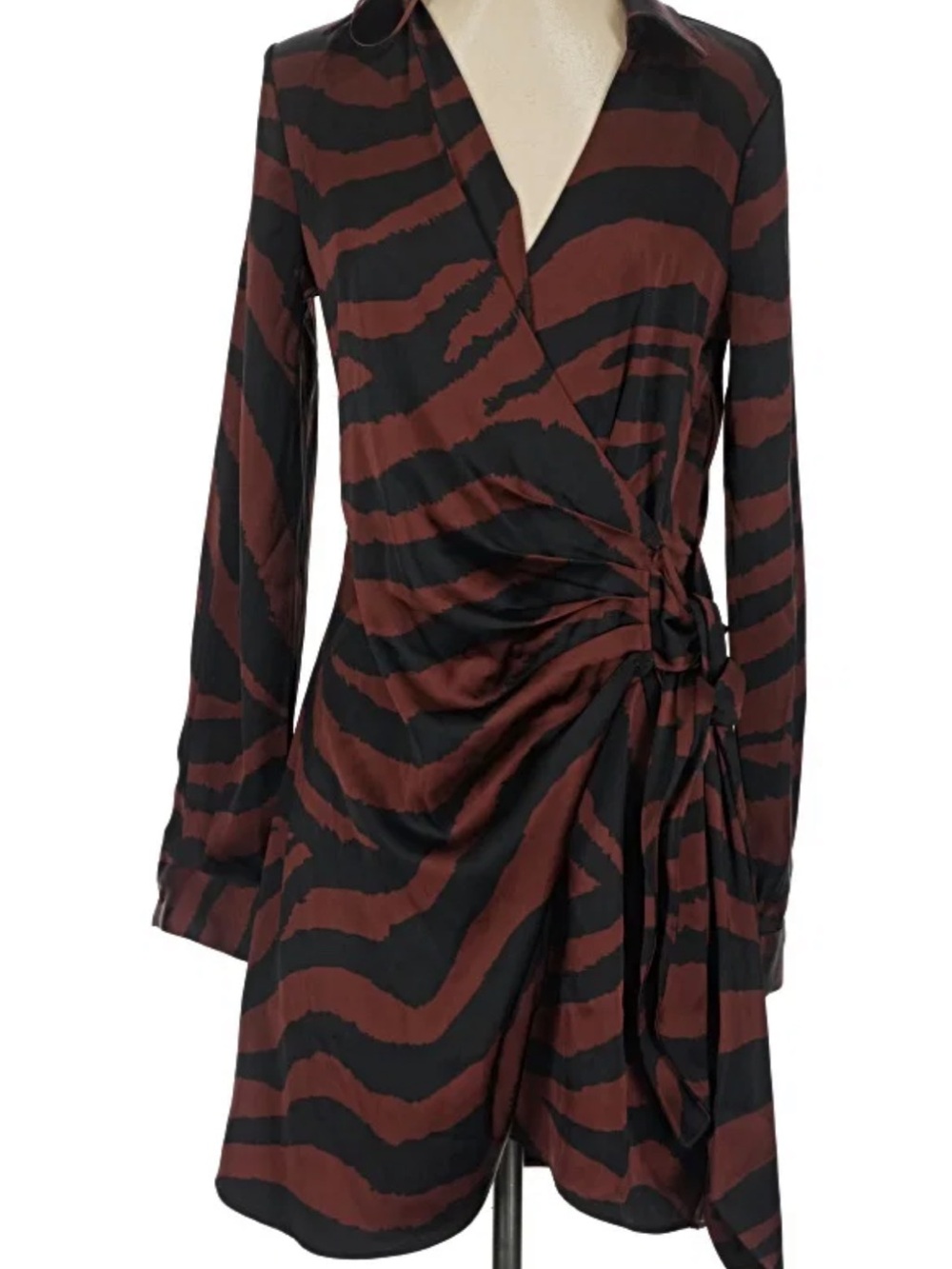 House of Harlow 1960 Black and Brown Long-Sleeve Wrap Dress
